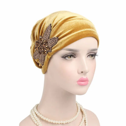 2023 New Jewelry Velvet Turban Caps Muslim Rhinestone Hijab Scarf Bonnet Women Headband Turbans Islamic Wrap Head Scarves