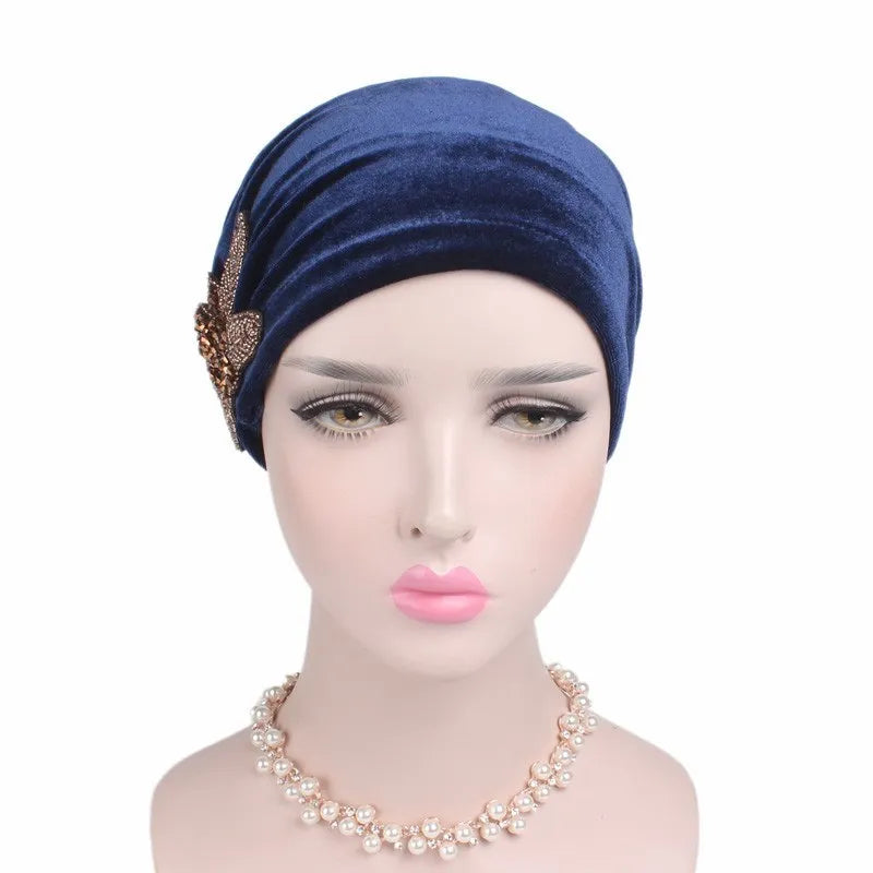 2023 New Jewelry Velvet Turban Caps Muslim Rhinestone Hijab Scarf Bonnet Women Headband Turbans Islamic Wrap Head Scarves