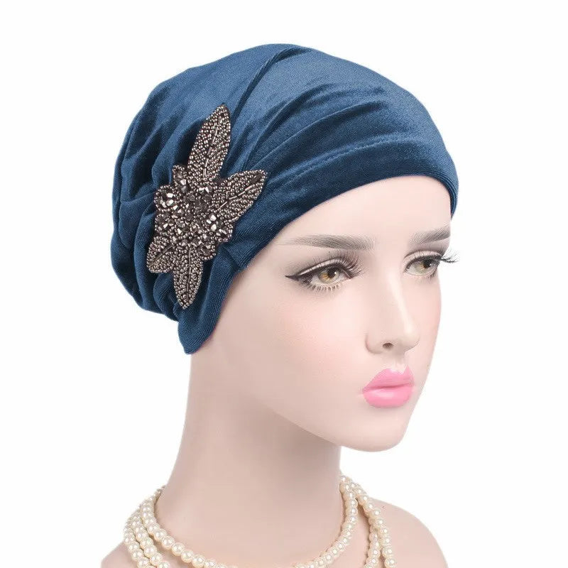 2023 New Jewelry Velvet Turban Caps Muslim Rhinestone Hijab Scarf Bonnet Women Headband Turbans Islamic Wrap Head Scarves