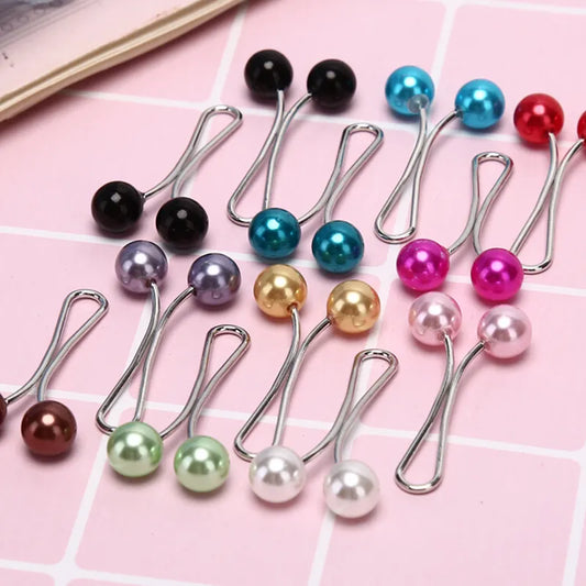 12pcs Pearl Scarf Brooch Pin Headscarf Shawl Scarf Lady Muslim Scarf Hijab Clip Pin Fixed Strap Anti Slip Brooch Women Accessory